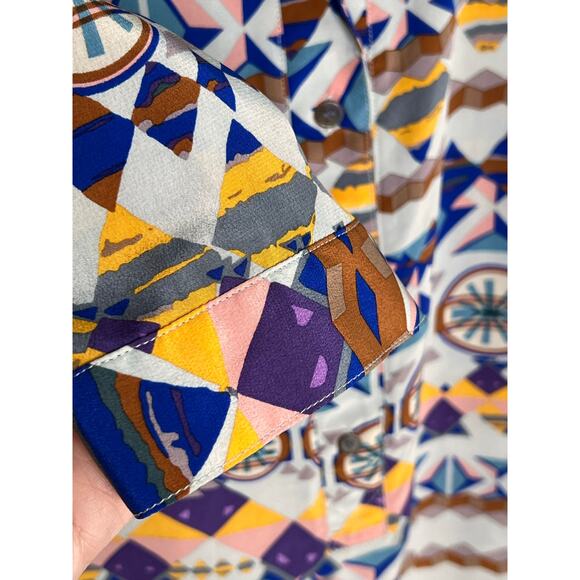 Tucker Geometric Southwestern 100% Silk Short Sleeve Mini Dress Multi Women's M - Picture 5 of 11